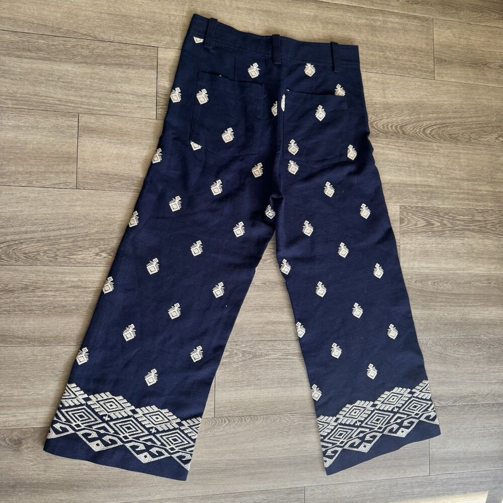 Zara High Waisted Boho ChiNavy Blue Embroidered Pants Culottes Cottagecore Sz S - Picture 16 of 16